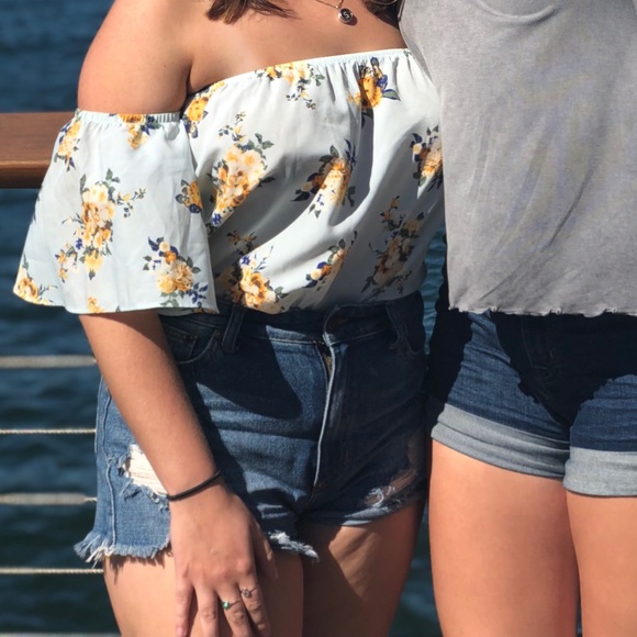 Off the Shoulder Floral Silk Top - Picture 4 of 8